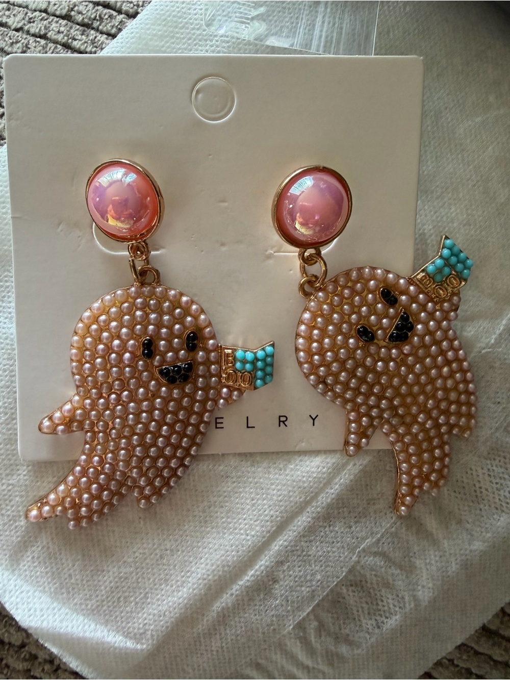 Pink Pearl Ghost Drop Earrings with Turquoise Accent